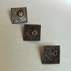 3 Metal Square Animal Lapel Pins Lot of 3 - Bobcat‎ Wolf Bear Pinback Pins